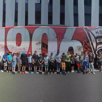 Wycieczka 4b do Krakowa, zwiedzanie stadionu Cracovii