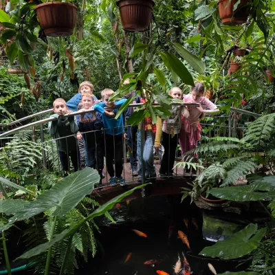 Uczniowie klas 3a i 3b w łódzkiej Palmiarni. 