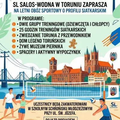 Plakat reklamujący obóz siatkarski w Toruniu
