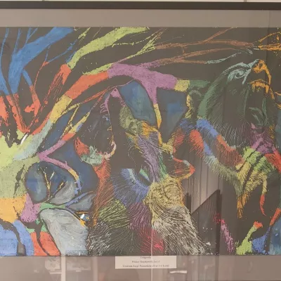 Konkursowa praca Wiktora Sieczkowskiego, która zdobyła I Nagrodę w IX Ogólnopolskim Konkursie Plastycznym „Niebo w kolorze - spotkanie z zorzą polarną”.