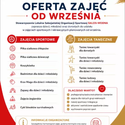 Ulotka informacyjna z ofertą zajęć przygotowanych przez SL Salos-Wodna od września 2026