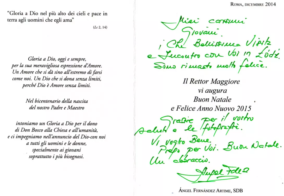 Kartka z życzeniami od Księdza Generała.