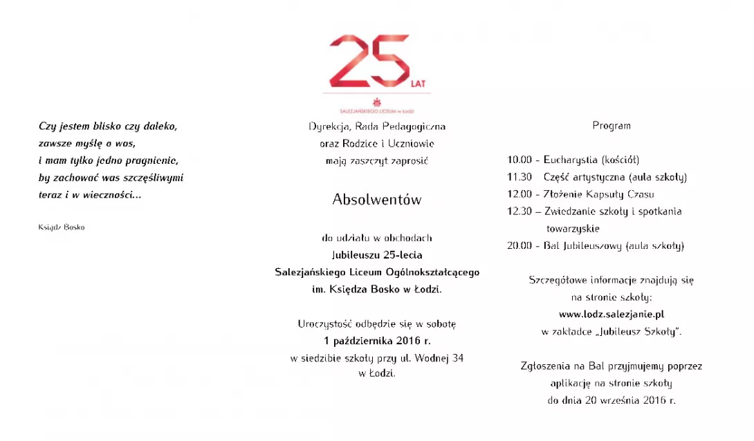 Program Jubileuszu - Zapraszamy Absolwentów!