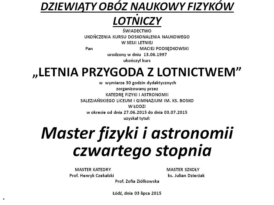 9 lotniczy obóz naukowy fizyków