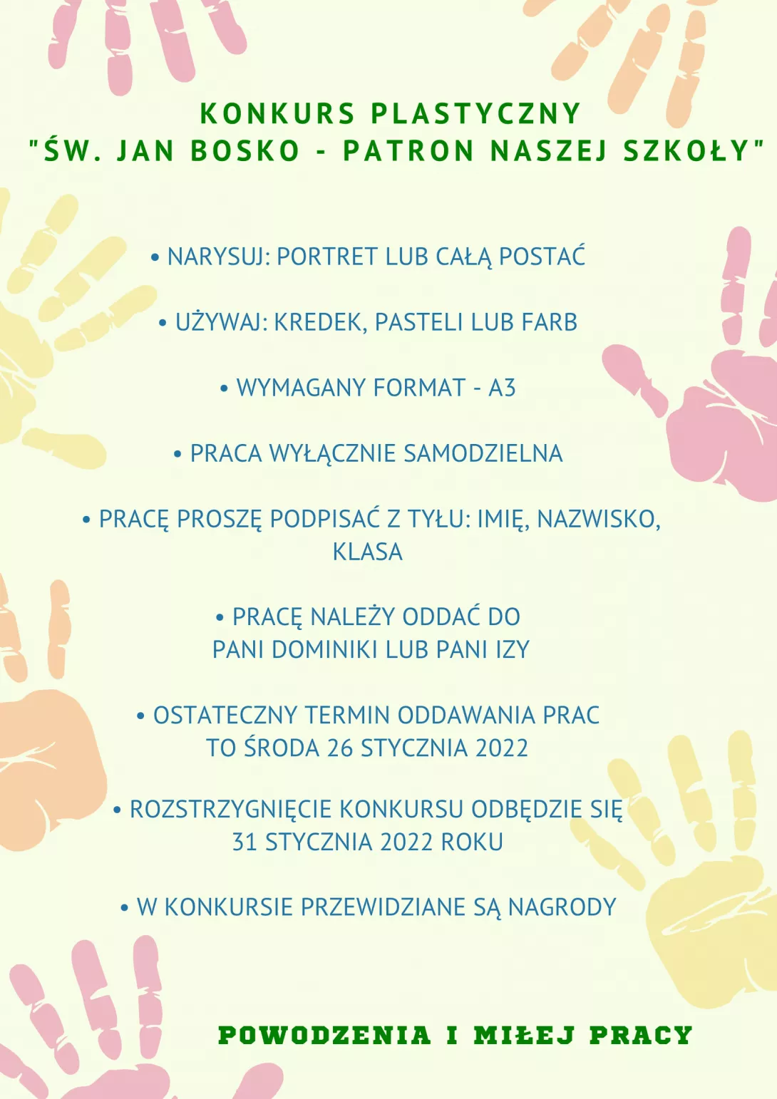 Konkurs plastyczny" Św. Jan Bosko- patron naszej szkoły"