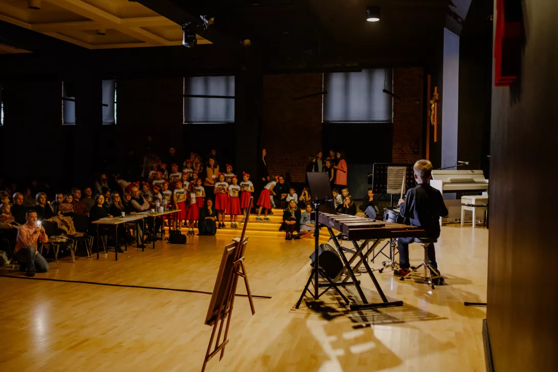 Widownia i artysta na scenie