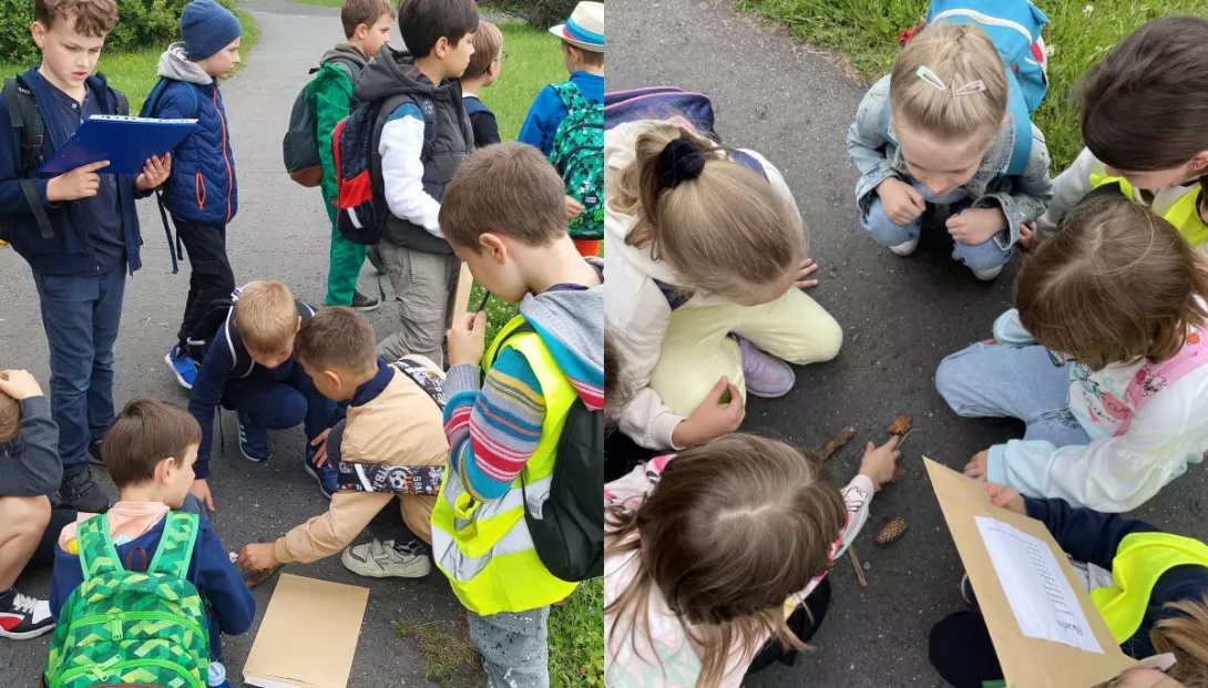 Uczniowie klas 1c i 1d podczas warsztatów w Ogrodzie Botanicznym.