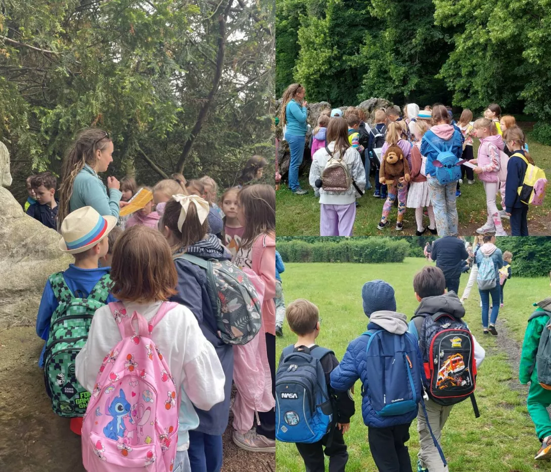 Uczniowie klas 1c i 1d podczas warsztatów w Ogrodzie Botanicznym.