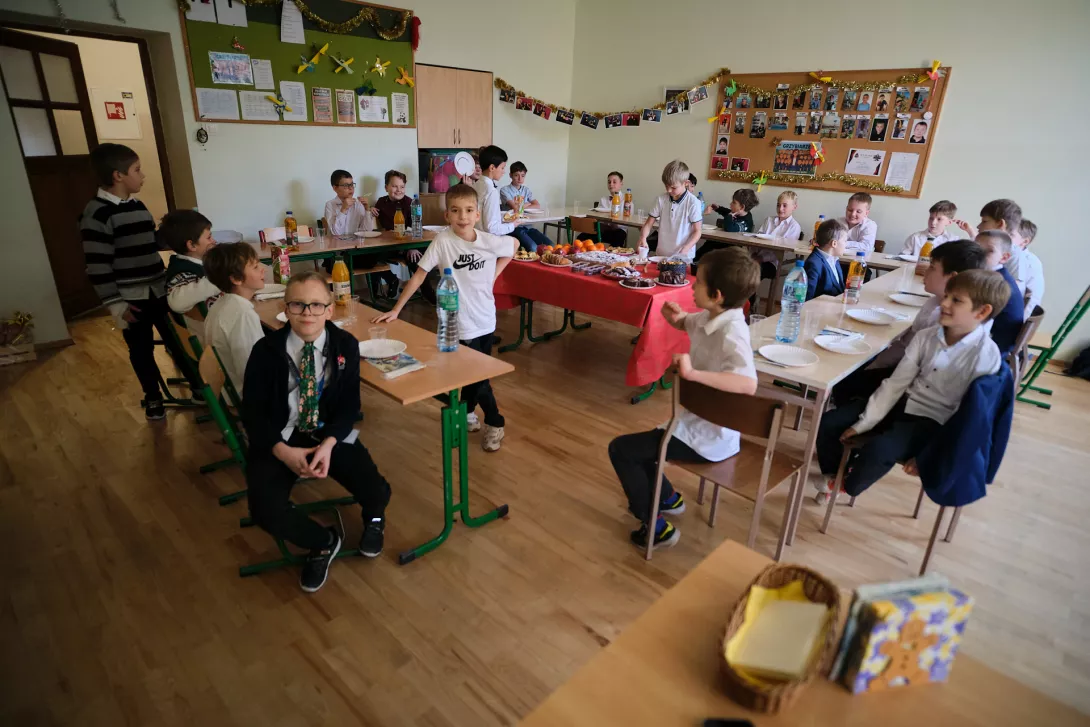 Spotkanie opłatkowe w klasie.