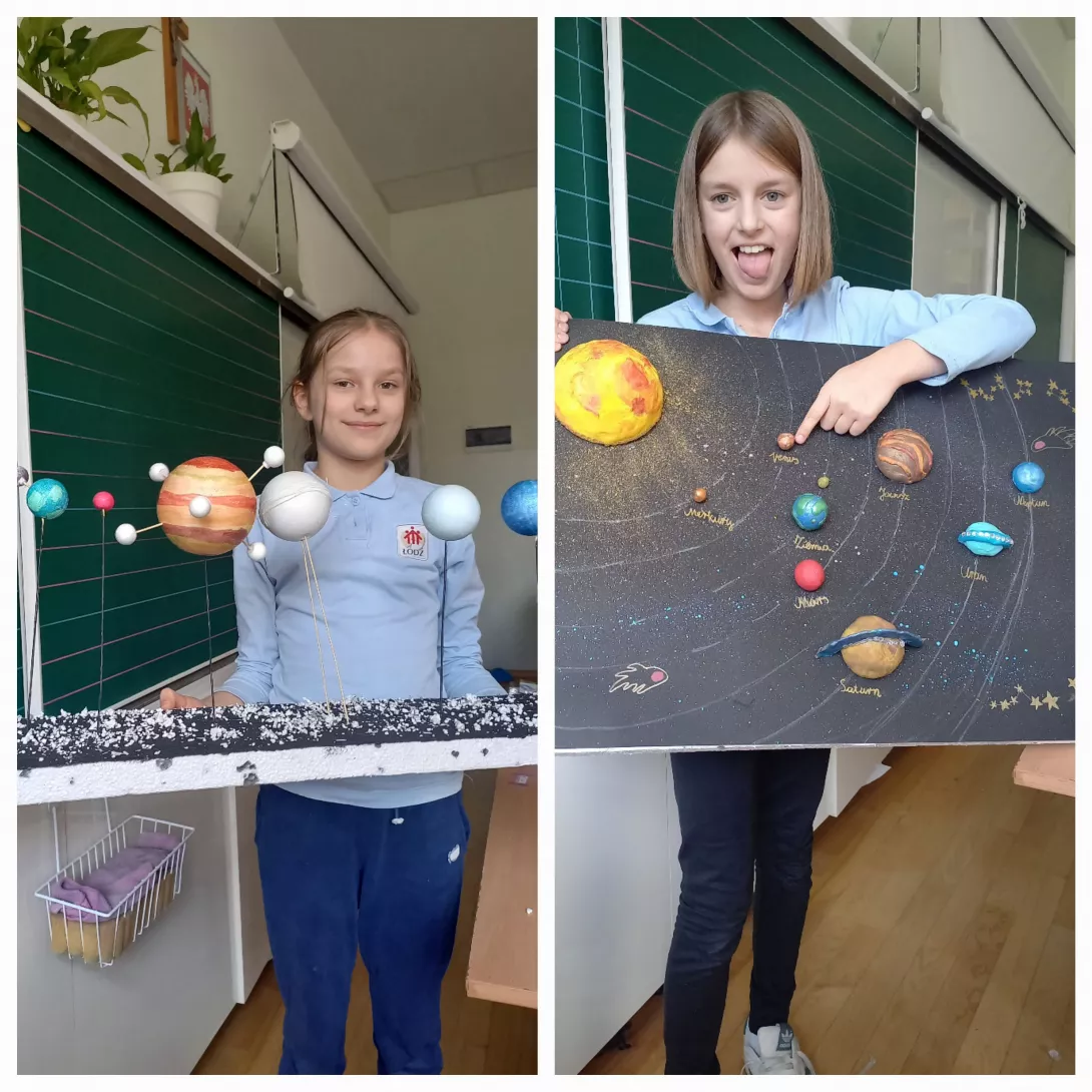 Uczennice klasy 3c prezentują swoje prace na temat Układu Słonecznego