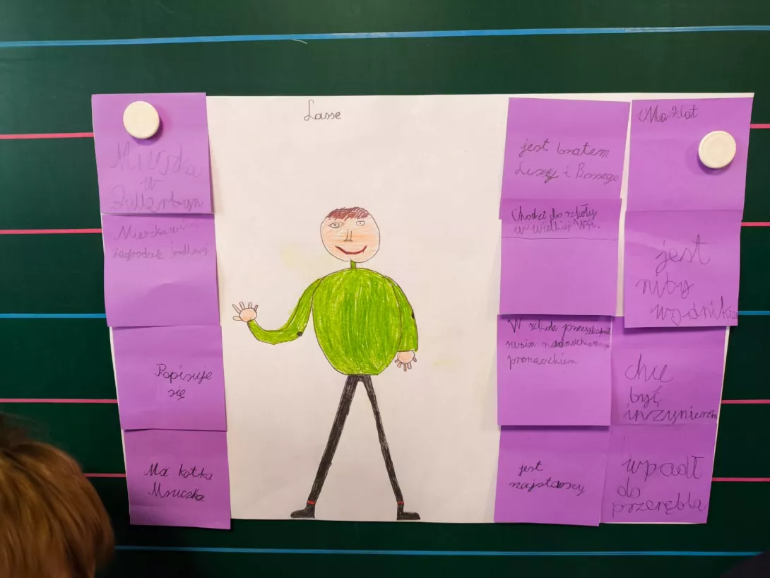 Efekt pracy grupowej, zbierania informacji o bohaterce książki. Wykonanie: uczniowie klasy 3b. 