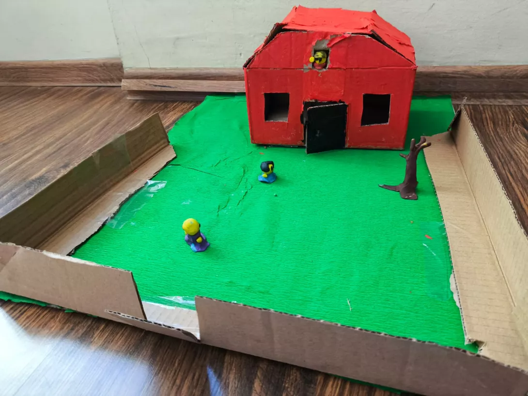 Efekt pracy plastyczno-technicznej "Wybrana Zagroda z Bullerbyn". Wykonanie: uczniowie klasy 3b. 