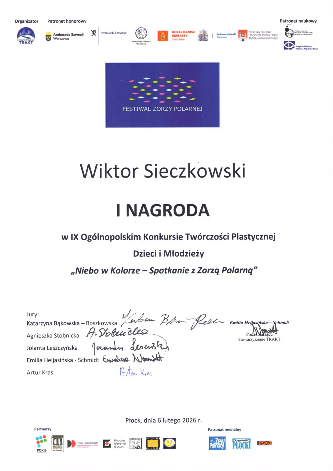 Dyplom dla Wiktora Sieczkowskiego.